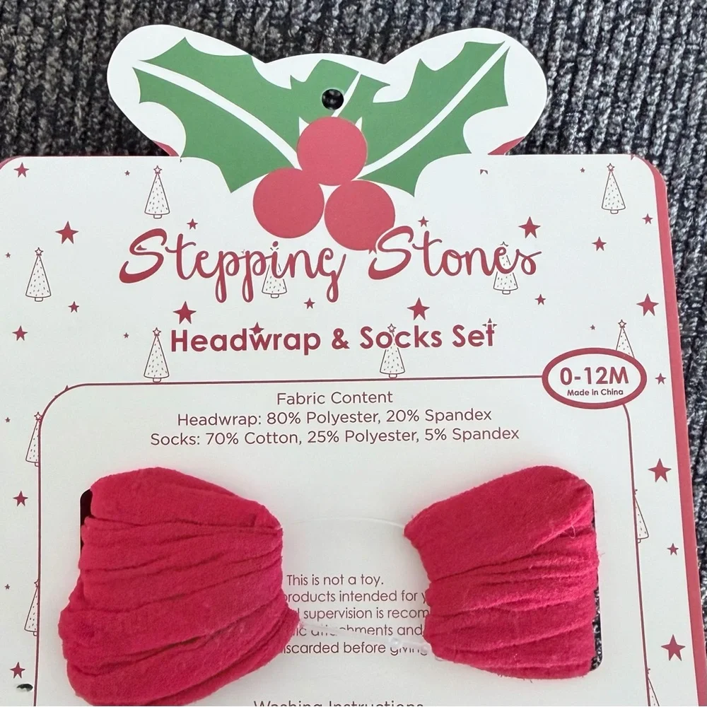 Stepping Stones Red Santa Headwrap & Socks Set 0-12 months NWT